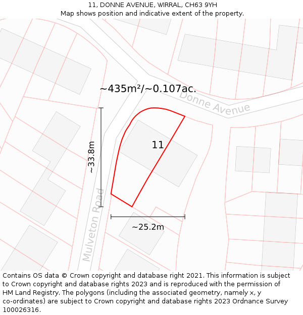11, DONNE AVENUE, WIRRAL, CH63 9YH: Plot and title map