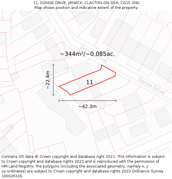 11, DONNE DRIVE, JAYWICK, CLACTON-ON-SEA, CO15 2ND: Plot and title map