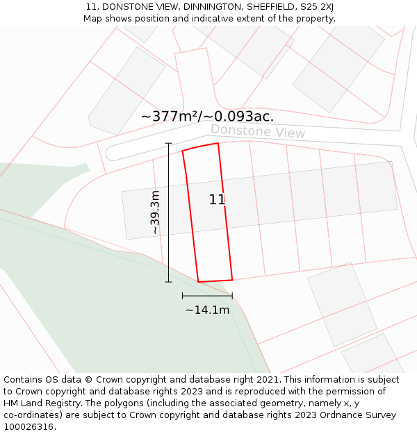 11, DONSTONE VIEW, DINNINGTON, SHEFFIELD, S25 2XJ: Plot and title map