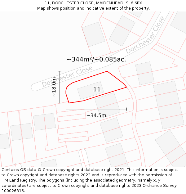 11, DORCHESTER CLOSE, MAIDENHEAD, SL6 6RX: Plot and title map