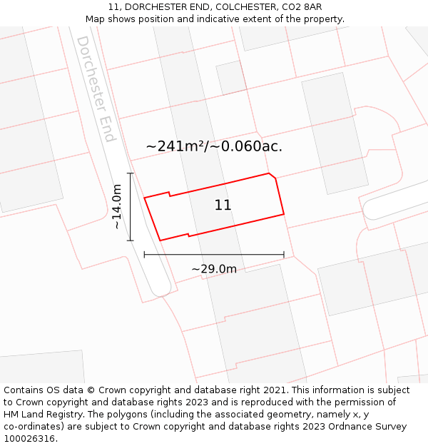 11, DORCHESTER END, COLCHESTER, CO2 8AR: Plot and title map