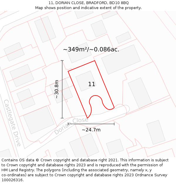 11, DORIAN CLOSE, BRADFORD, BD10 8BQ: Plot and title map