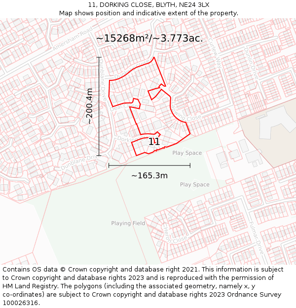 11, DORKING CLOSE, BLYTH, NE24 3LX: Plot and title map