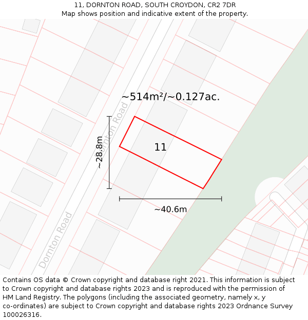 11, DORNTON ROAD, SOUTH CROYDON, CR2 7DR: Plot and title map