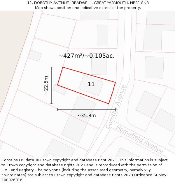 11, DOROTHY AVENUE, BRADWELL, GREAT YARMOUTH, NR31 8NR: Plot and title map