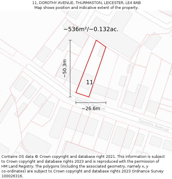 11, DOROTHY AVENUE, THURMASTON, LEICESTER, LE4 8AB: Plot and title map