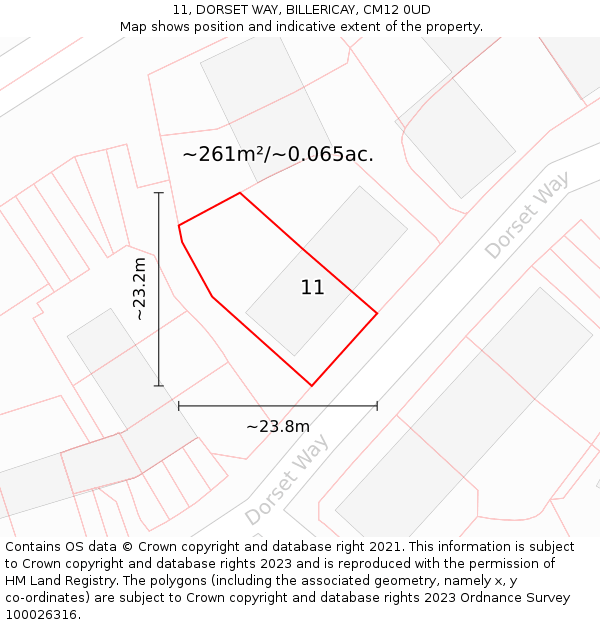 11, DORSET WAY, BILLERICAY, CM12 0UD: Plot and title map