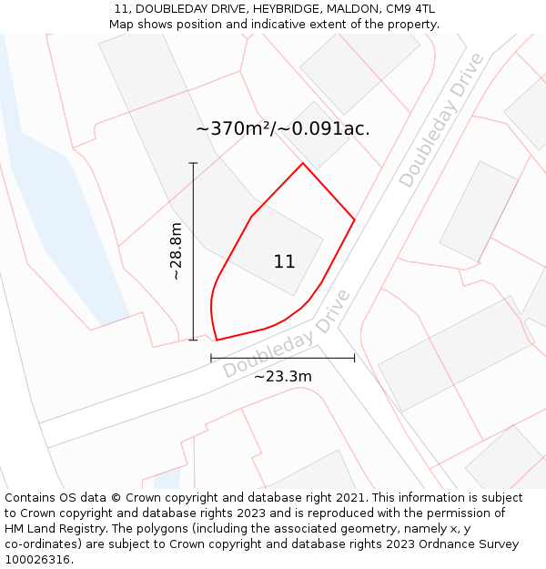11, DOUBLEDAY DRIVE, HEYBRIDGE, MALDON, CM9 4TL: Plot and title map