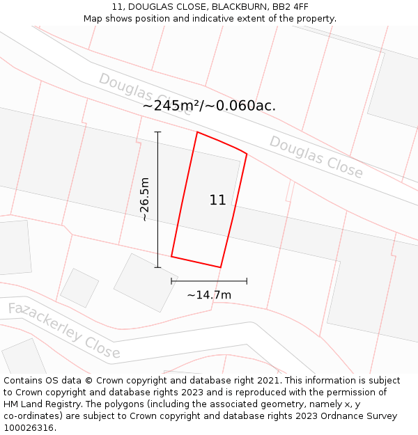 11, DOUGLAS CLOSE, BLACKBURN, BB2 4FF: Plot and title map