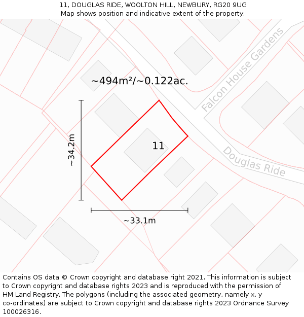 11, DOUGLAS RIDE, WOOLTON HILL, NEWBURY, RG20 9UG: Plot and title map