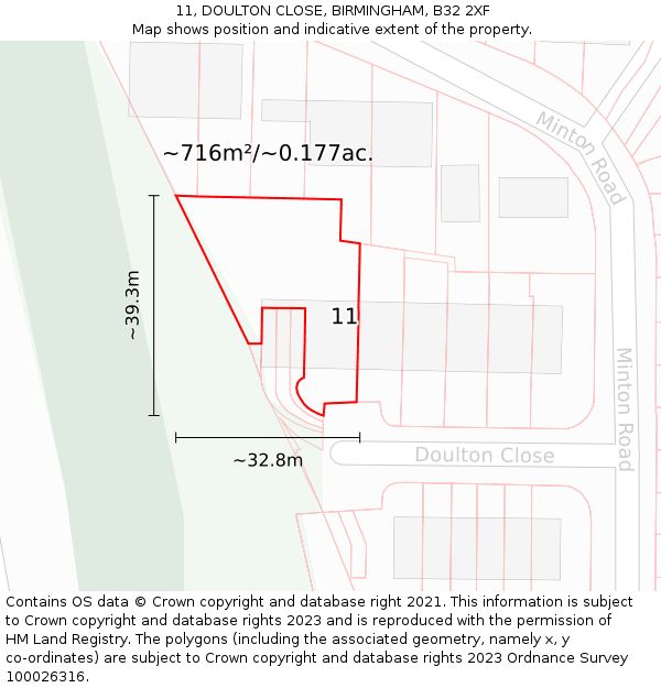 11, DOULTON CLOSE, BIRMINGHAM, B32 2XF: Plot and title map