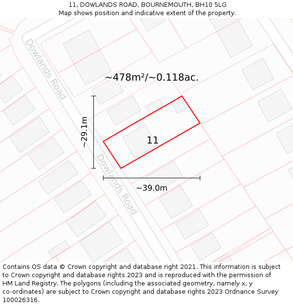 11, DOWLANDS ROAD, BOURNEMOUTH, BH10 5LG: Plot and title map
