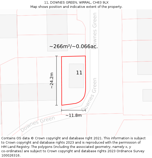11, DOWNES GREEN, WIRRAL, CH63 9LX: Plot and title map