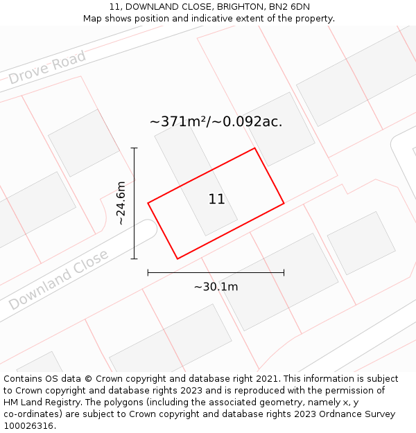 11, DOWNLAND CLOSE, BRIGHTON, BN2 6DN: Plot and title map