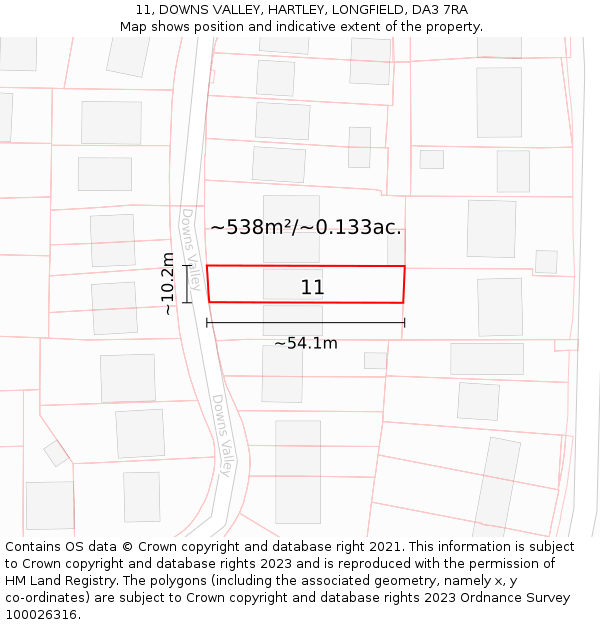 11, DOWNS VALLEY, HARTLEY, LONGFIELD, DA3 7RA: Plot and title map