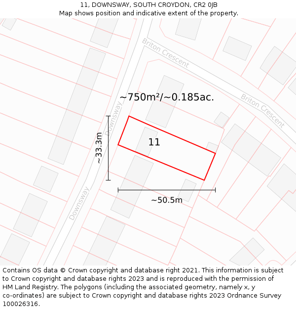 11, DOWNSWAY, SOUTH CROYDON, CR2 0JB: Plot and title map