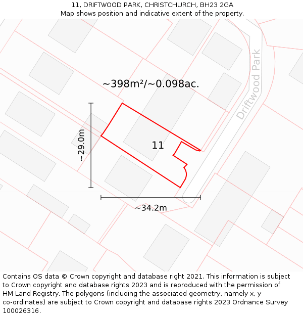 11, DRIFTWOOD PARK, CHRISTCHURCH, BH23 2GA: Plot and title map