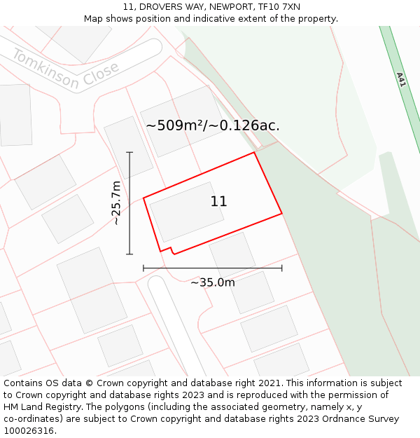 11, DROVERS WAY, NEWPORT, TF10 7XN: Plot and title map