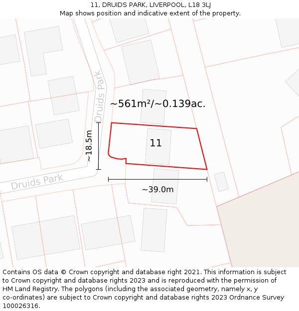 11, DRUIDS PARK, LIVERPOOL, L18 3LJ: Plot and title map