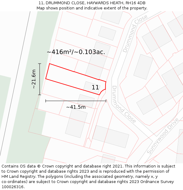 11, DRUMMOND CLOSE, HAYWARDS HEATH, RH16 4DB: Plot and title map