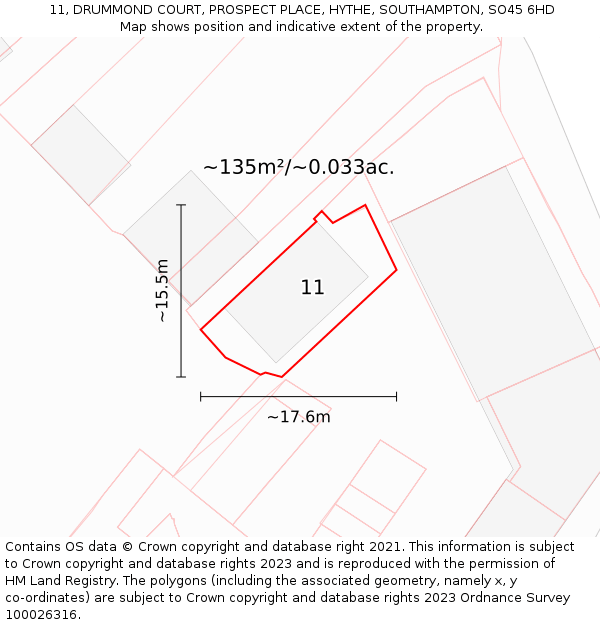 11, DRUMMOND COURT, PROSPECT PLACE, HYTHE, SOUTHAMPTON, SO45 6HD: Plot and title map