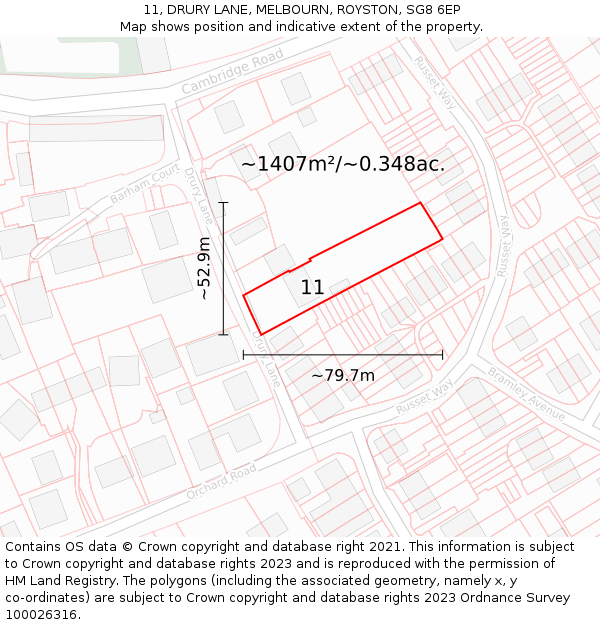 11, DRURY LANE, MELBOURN, ROYSTON, SG8 6EP: Plot and title map