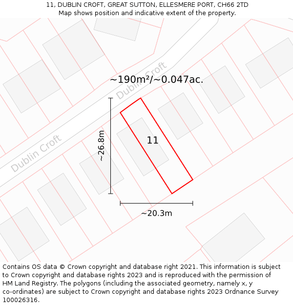 11, DUBLIN CROFT, GREAT SUTTON, ELLESMERE PORT, CH66 2TD: Plot and title map