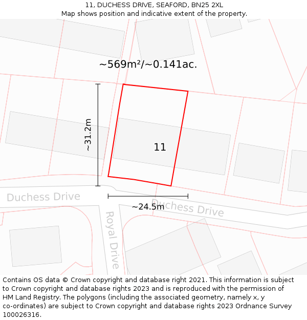 11, DUCHESS DRIVE, SEAFORD, BN25 2XL: Plot and title map