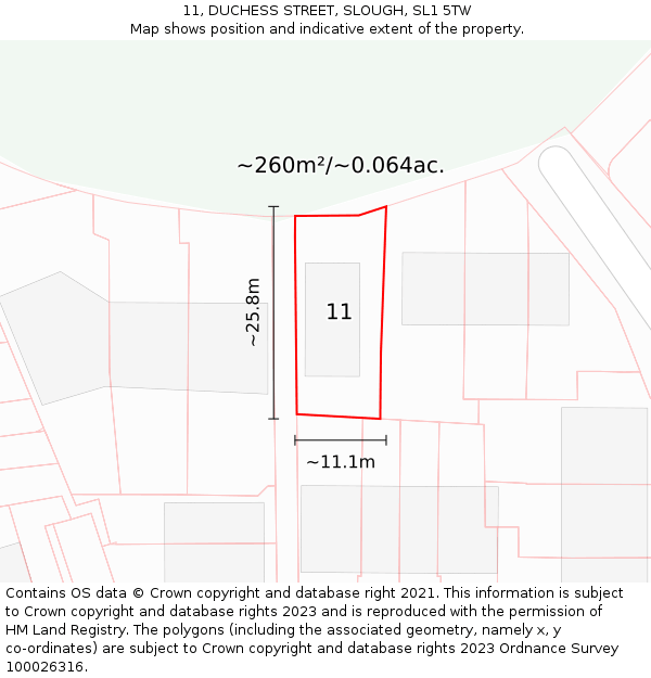 11, DUCHESS STREET, SLOUGH, SL1 5TW: Plot and title map