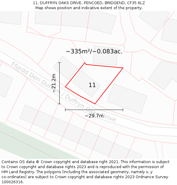 11, DUFFRYN OAKS DRIVE, PENCOED, BRIDGEND, CF35 6LZ: Plot and title map