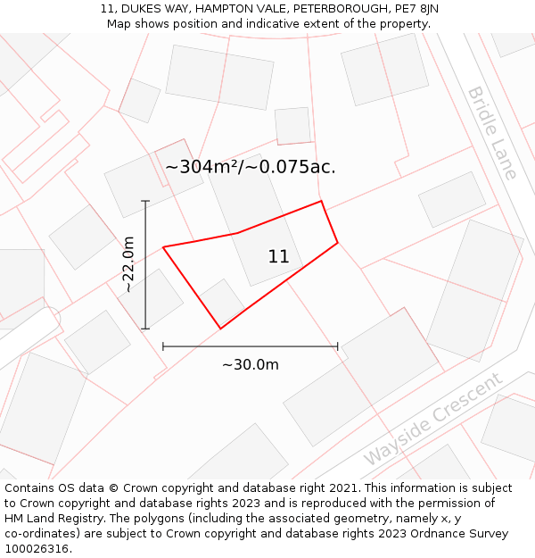 11, DUKES WAY, HAMPTON VALE, PETERBOROUGH, PE7 8JN: Plot and title map