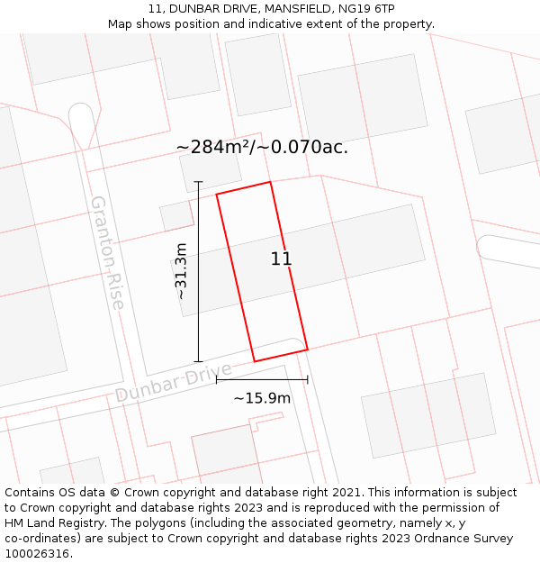 11, DUNBAR DRIVE, MANSFIELD, NG19 6TP: Plot and title map
