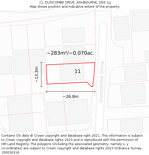 11, DUNCOMBE DRIVE, ASHBOURNE, DE6 1LJ: Plot and title map