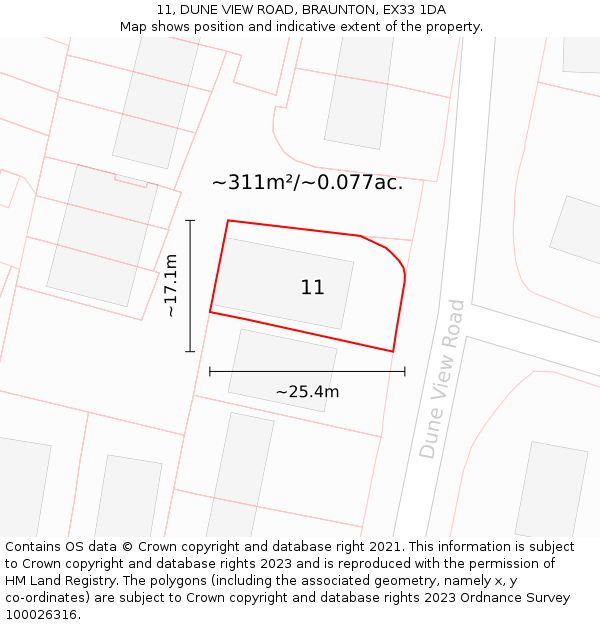 11, DUNE VIEW ROAD, BRAUNTON, EX33 1DA: Plot and title map