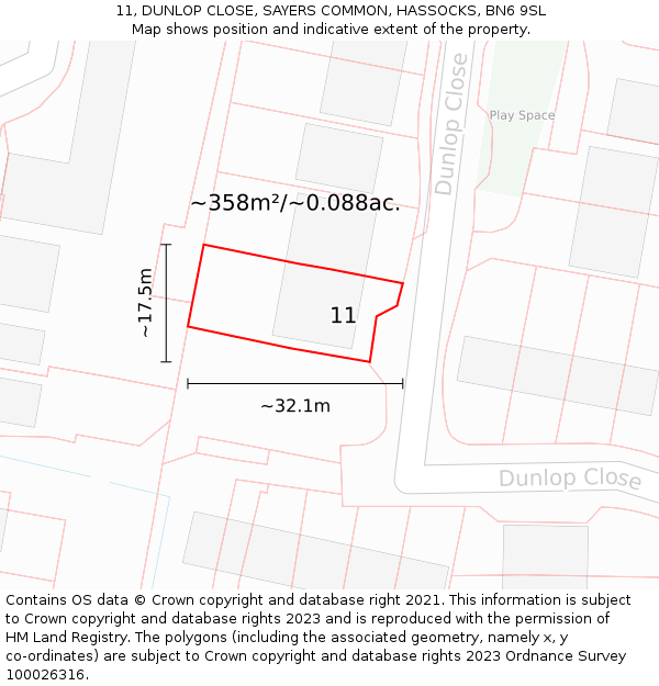 11, DUNLOP CLOSE, SAYERS COMMON, HASSOCKS, BN6 9SL: Plot and title map