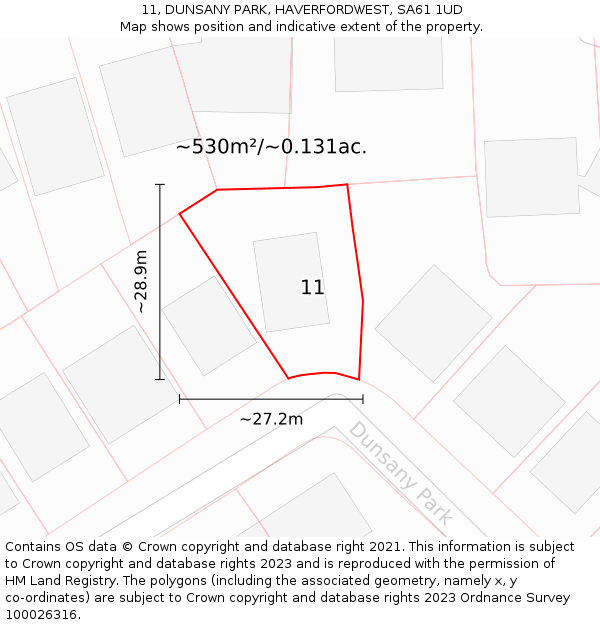 11, DUNSANY PARK, HAVERFORDWEST, SA61 1UD: Plot and title map