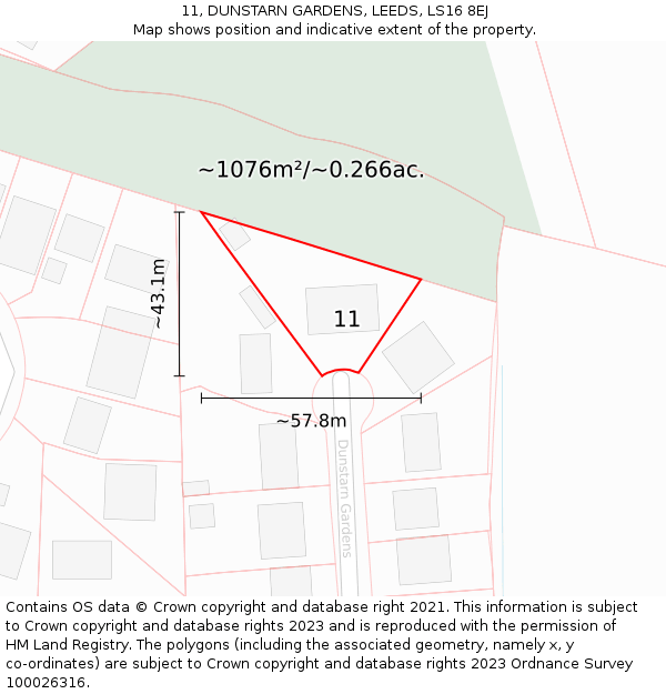11, DUNSTARN GARDENS, LEEDS, LS16 8EJ: Plot and title map