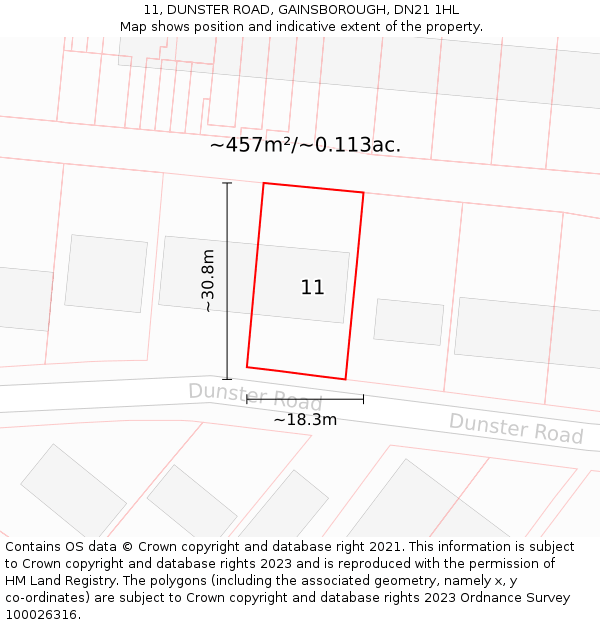 11, DUNSTER ROAD, GAINSBOROUGH, DN21 1HL: Plot and title map