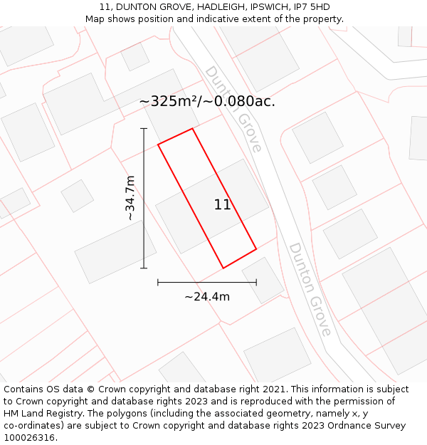 11, DUNTON GROVE, HADLEIGH, IPSWICH, IP7 5HD: Plot and title map