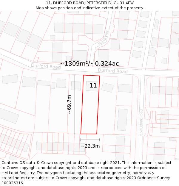 11, DURFORD ROAD, PETERSFIELD, GU31 4EW: Plot and title map