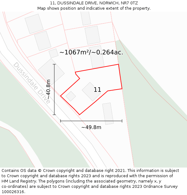 11, DUSSINDALE DRIVE, NORWICH, NR7 0TZ: Plot and title map