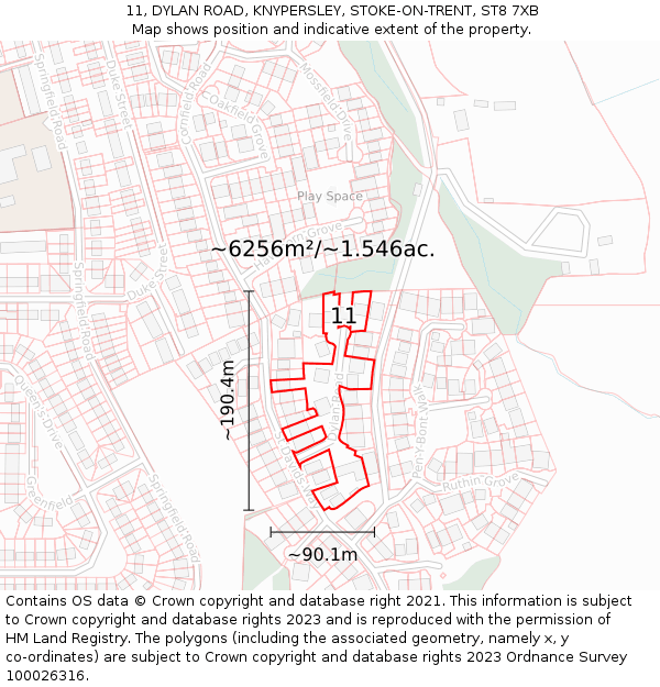 11, DYLAN ROAD, KNYPERSLEY, STOKE-ON-TRENT, ST8 7XB: Plot and title map