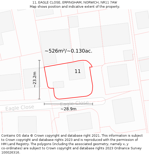 11, EAGLE CLOSE, ERPINGHAM, NORWICH, NR11 7AW: Plot and title map
