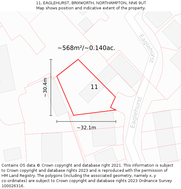 11, EAGLEHURST, BRIXWORTH, NORTHAMPTON, NN6 9UT: Plot and title map