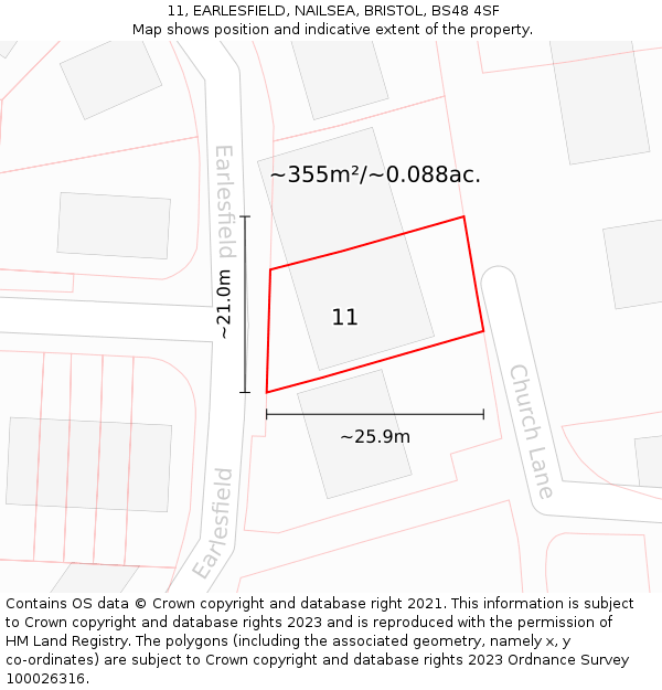11, EARLESFIELD, NAILSEA, BRISTOL, BS48 4SF: Plot and title map