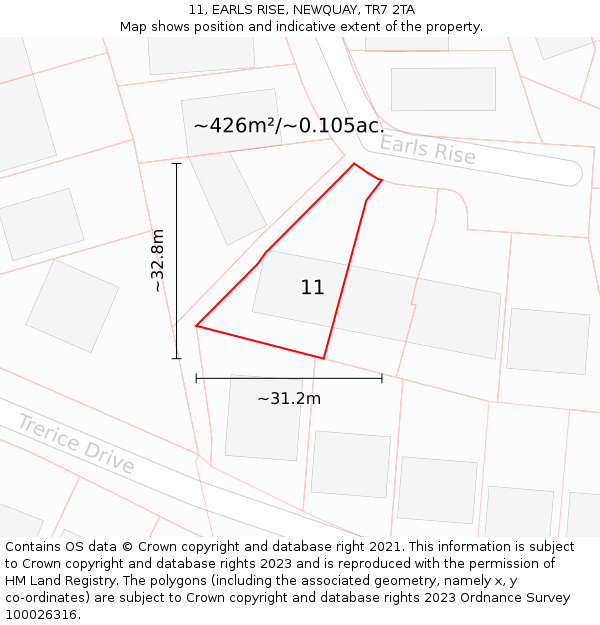 11, EARLS RISE, NEWQUAY, TR7 2TA: Plot and title map