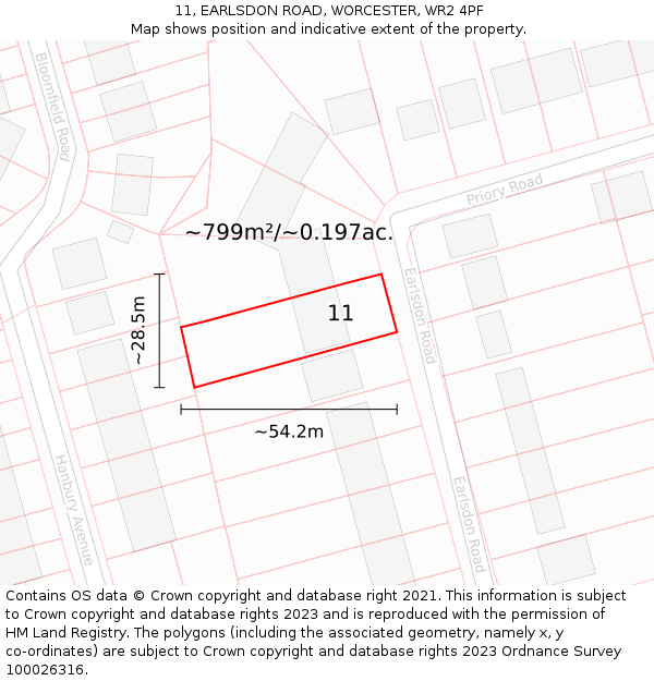 11, EARLSDON ROAD, WORCESTER, WR2 4PF: Plot and title map