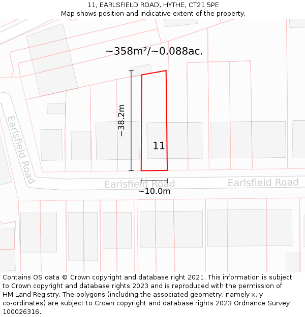 11, EARLSFIELD ROAD, HYTHE, CT21 5PE: Plot and title map