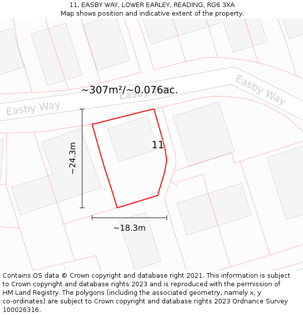 11, EASBY WAY, LOWER EARLEY, READING, RG6 3XA: Plot and title map