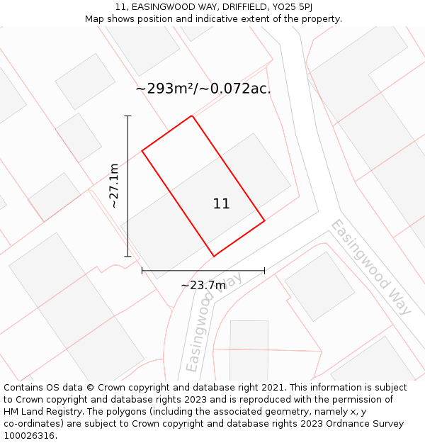 11, EASINGWOOD WAY, DRIFFIELD, YO25 5PJ: Plot and title map